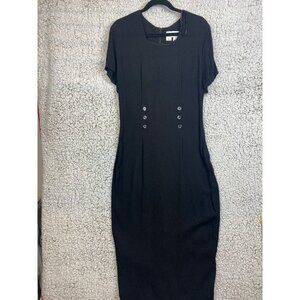 Coco Bianco Black short sleeve zipper back close long pencil dress size 18